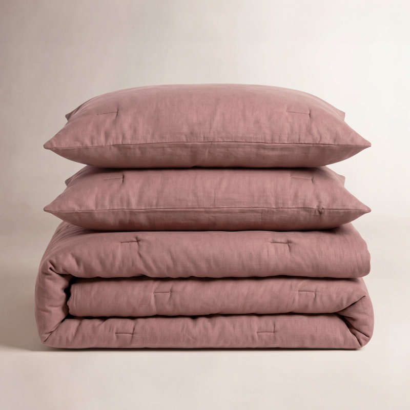 French Linen Comforter & Sham Set, Clay, Queen Comforter + 2 Standard Pillow Shams