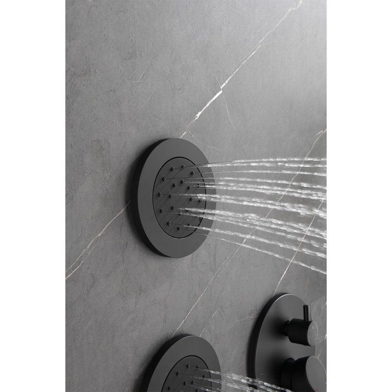 Shower System With Shower Head, Hand Shower, Slide Bar, Bodysprays, Shower Arm, Hose, Valve Trim, And Lever Handles