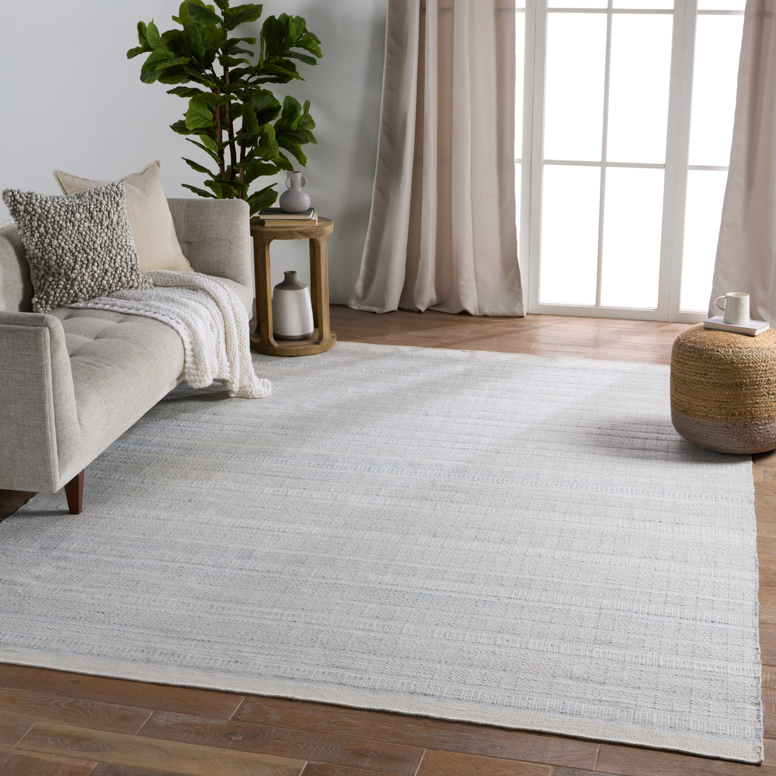 Finian Light Blue Ivory Hand-Woven Outdoor Rug, Rectangle 2' x 3'