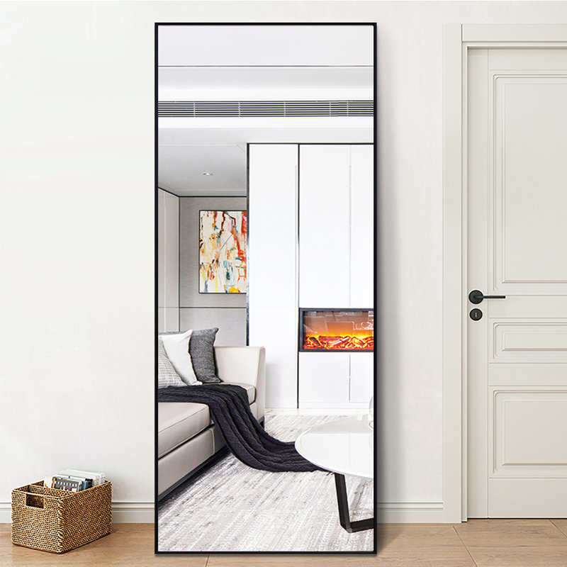 Jaramillo Metal Flat Mirror, Black, 163cm H x 54cm W