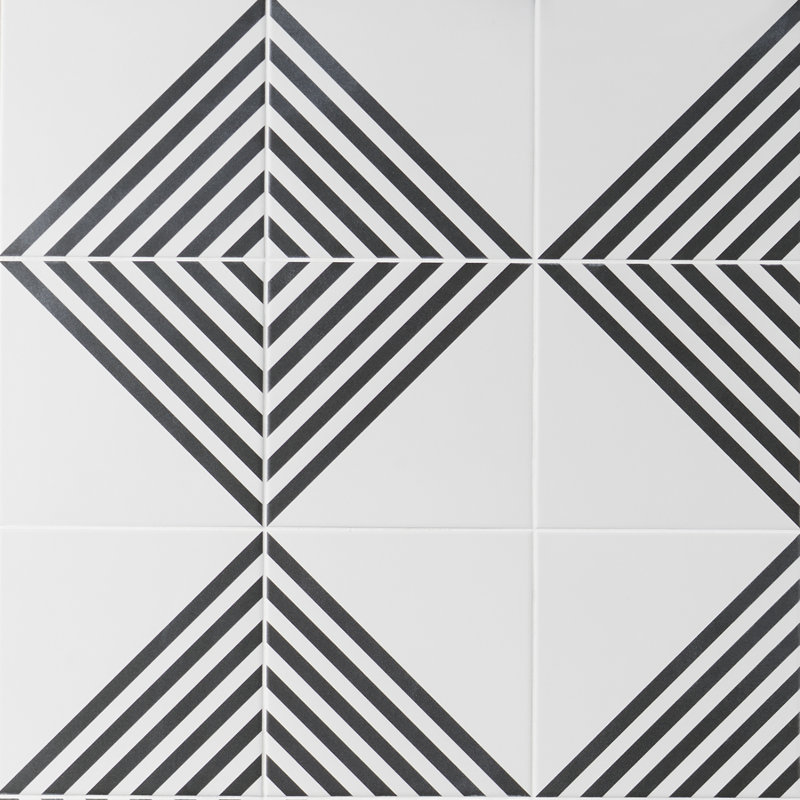 Script Stripe Negative 7.87 in. x 7.87 in. Matte Porcelain Floor and Wall Tile (11.19 sq. ft./Case), White