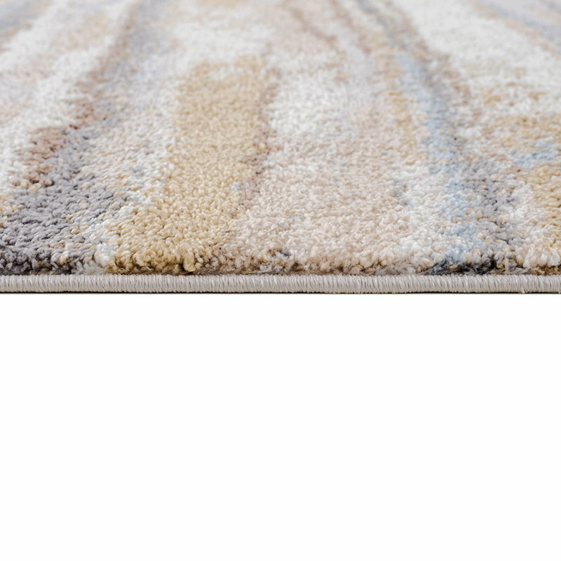 Tapis rectangulaire brun / beige en polyester tissé à la machine Shadira, Rectangle 5 pi 3 po x 7 pi