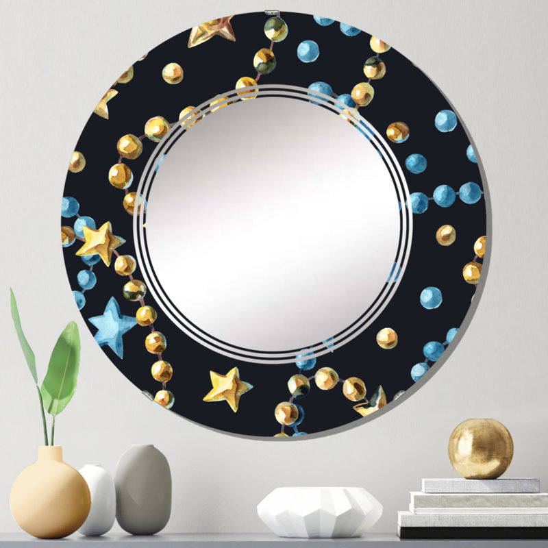 Arbre de Noël bleu et doré - Miroir mural rond Glam, 24 po x 24 po