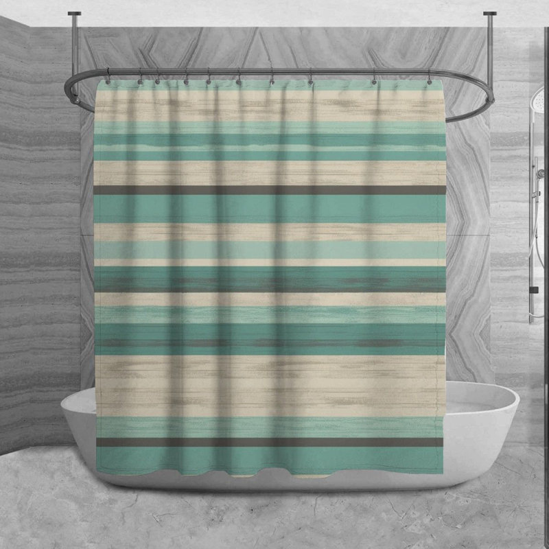 Rideau de douche Kiomie, H 73 po x l 70 po, Turquoise, Beige