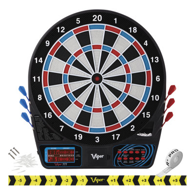 Viper 777 Electronic Dartboard, Metropolitan Cabinet, Throw Line Marker and Shadow Buster Dartboard Light Set Mahogany Finish