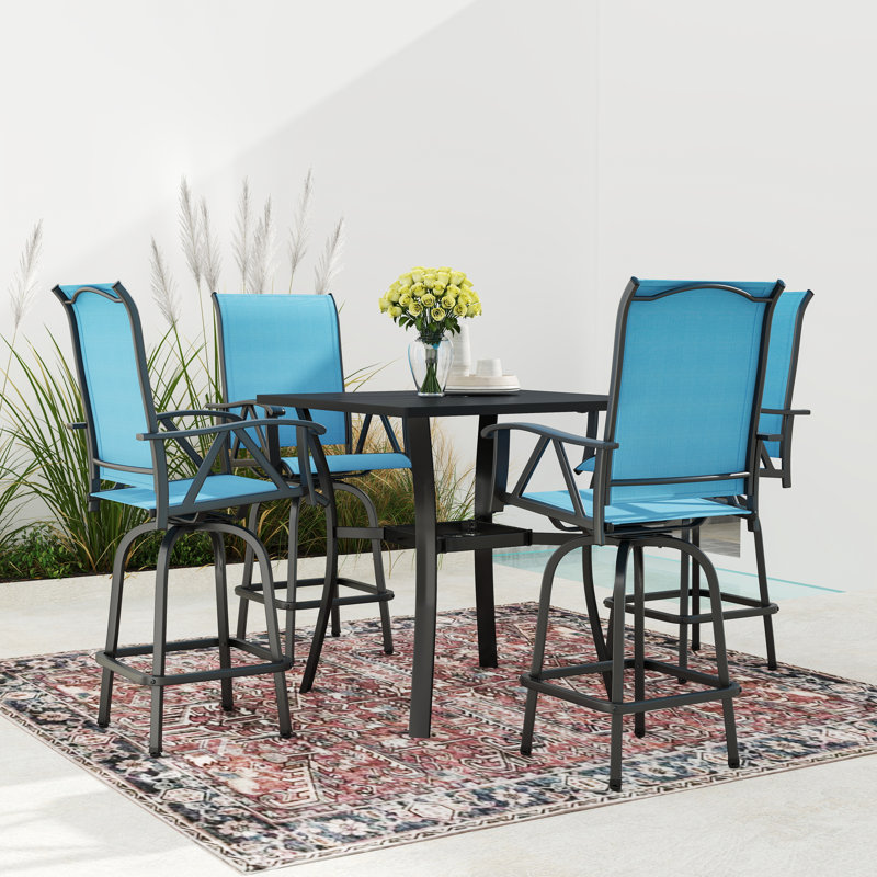 4 Person Patio Swivel Counter-height Dining Set, Blue