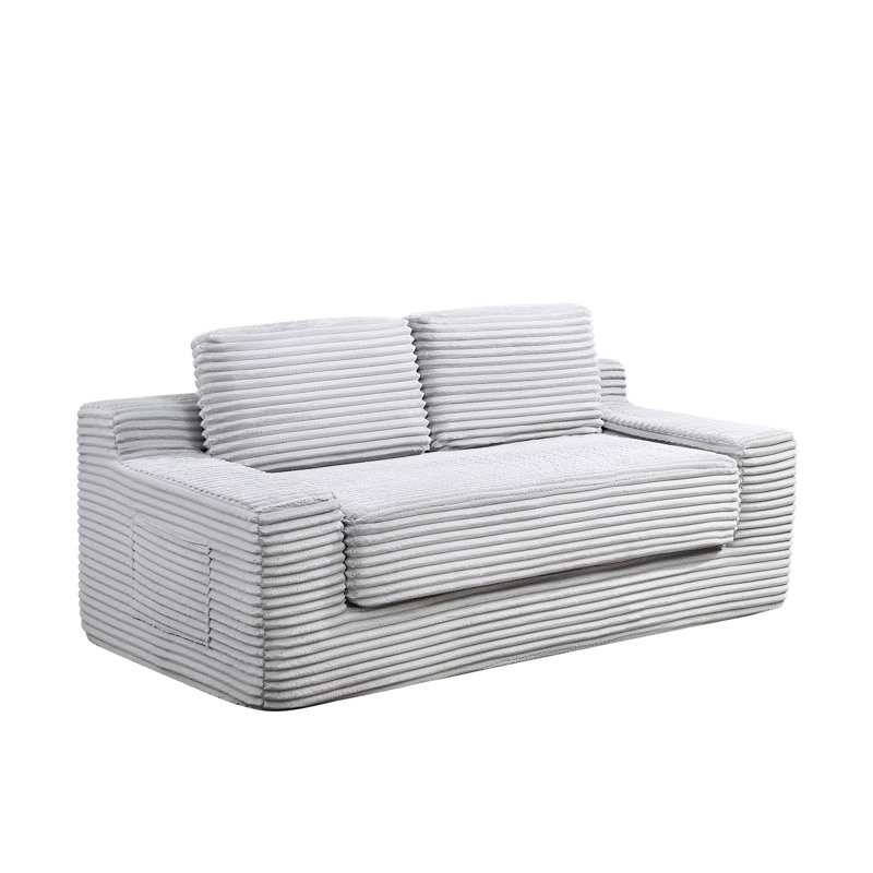 Canapé double Corduroy Cloud, canapé-lit convertible 2-en-1, canapé double désossé confortable, convient au salon, appartement, petit espace gris