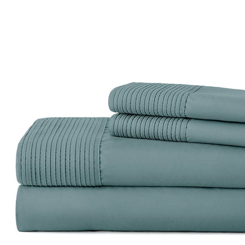 Vilano Springs Extra Deep Pocket Bed Sheet Set with Pleated Hem, Easy care, Pet Hair Resistant, Steel Blue
