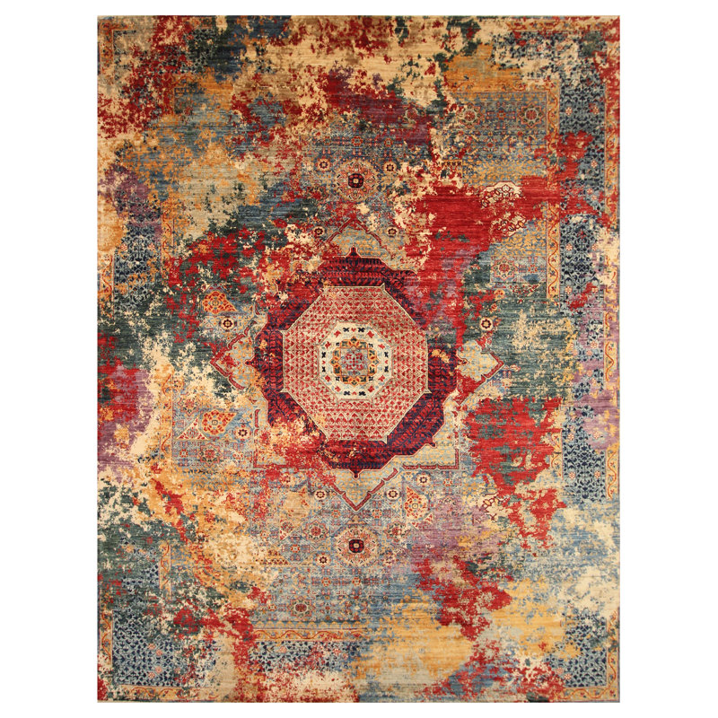 Hand-Knotted High-Quality Red and Blue Area Rug