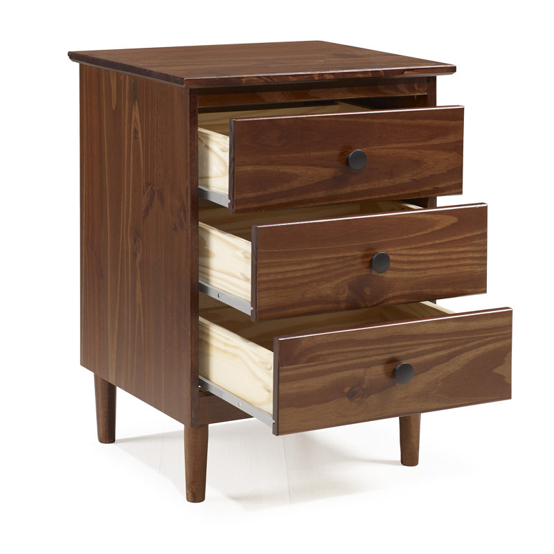 Haney 3-Drawer Solid Wood Nightstand, Walnut