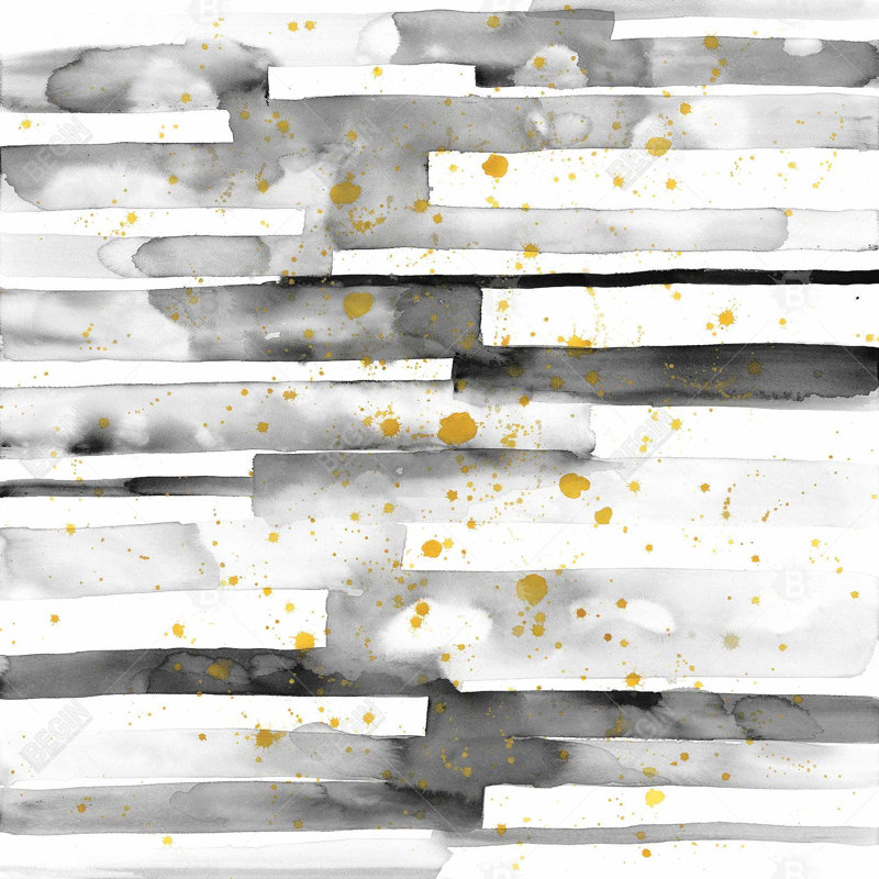 Décor de toile à rayures noires avec éclaboussures dorées - formes minimalistes, H 36 po x l 36 po