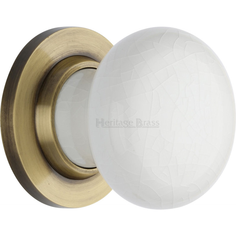 Heritage Brass Crackle Porcelain Knob, White/Antique Brass