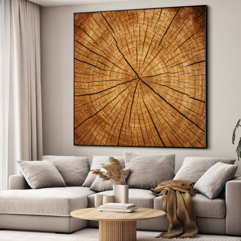 Très grande reproduction d'art sur toile - Anneau d'arbre, paysage rustique, œuvre d'art pour le salon ou la chambre à coucher - «Assemblage requis du cadre (cadre non fini)»