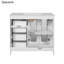 Meuble-lavabo de 35 pouces avec poignées dorées de luxe, armoire à fermeture douce et évier protégé contre les débordements, lavabo en céramique facile à nettoyer, mécanisme de fermeture silencieuse, grand tiroir de rangement