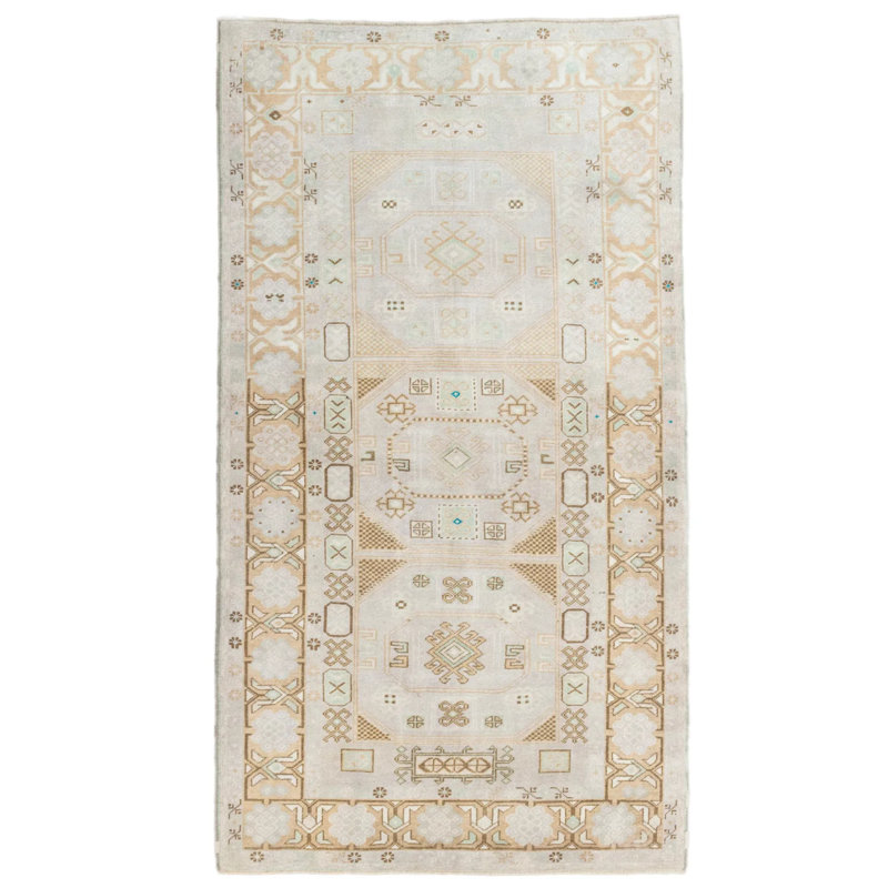 Tapis vintage crème en laine rétro de conception unique 4 pi 8 po x 8 pi 9 po Vintage