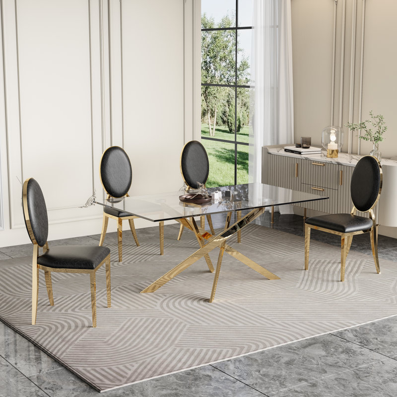 Table de salle à manger à piédestal Bithiah, Or