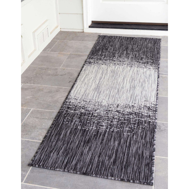 Douze Abstract Lead Gray Indoor / Outdoor Area Rug, Runner 2' x 6'
