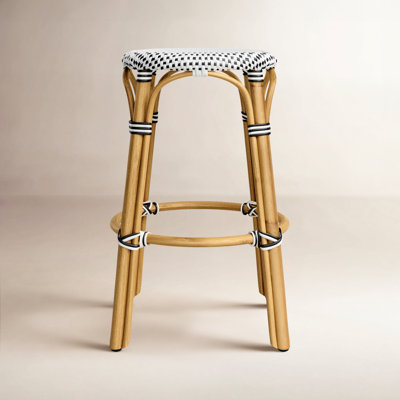 Alastair 24" Rattan Counter Stool - White/Black Dot/ Natural Rattan Frame