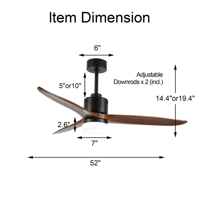 Cahal 52" Reversible 3-Blade Ceiling Fan with Remote Control and Light Kit