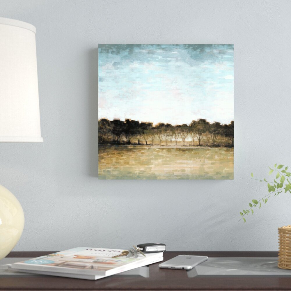 Winston Porter Soft Brown Tree Line Teal Sky On Canvas Painting