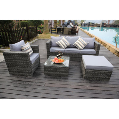 Tru Rattan 5 - Person Seating Group with Cushions