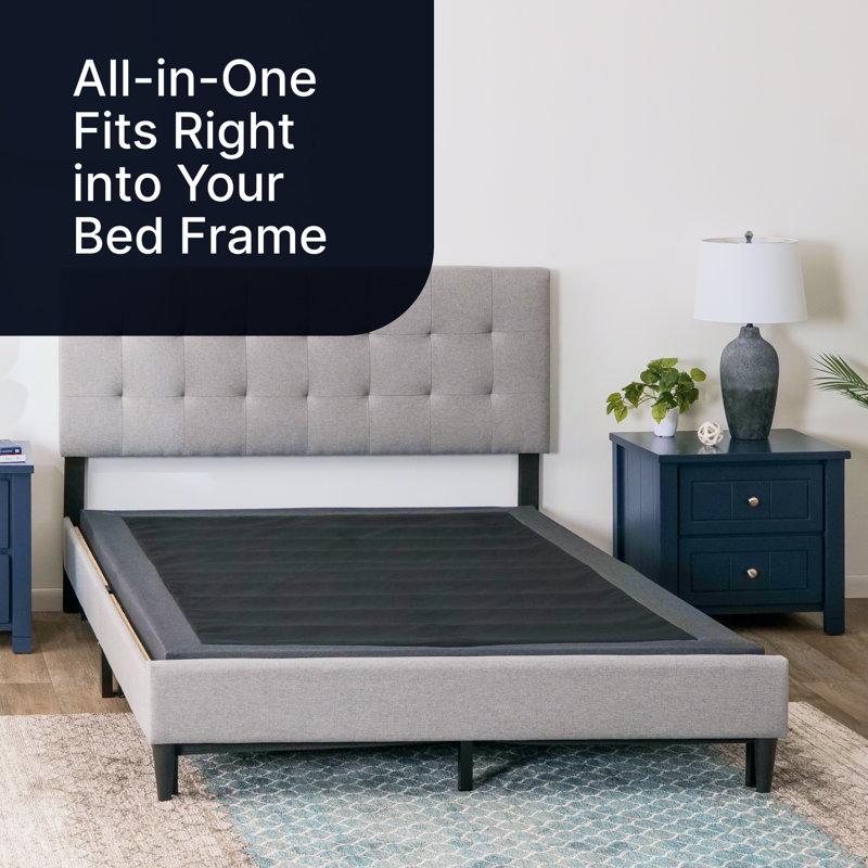 Full Size Black Upholstered Metal Mattress Foundation