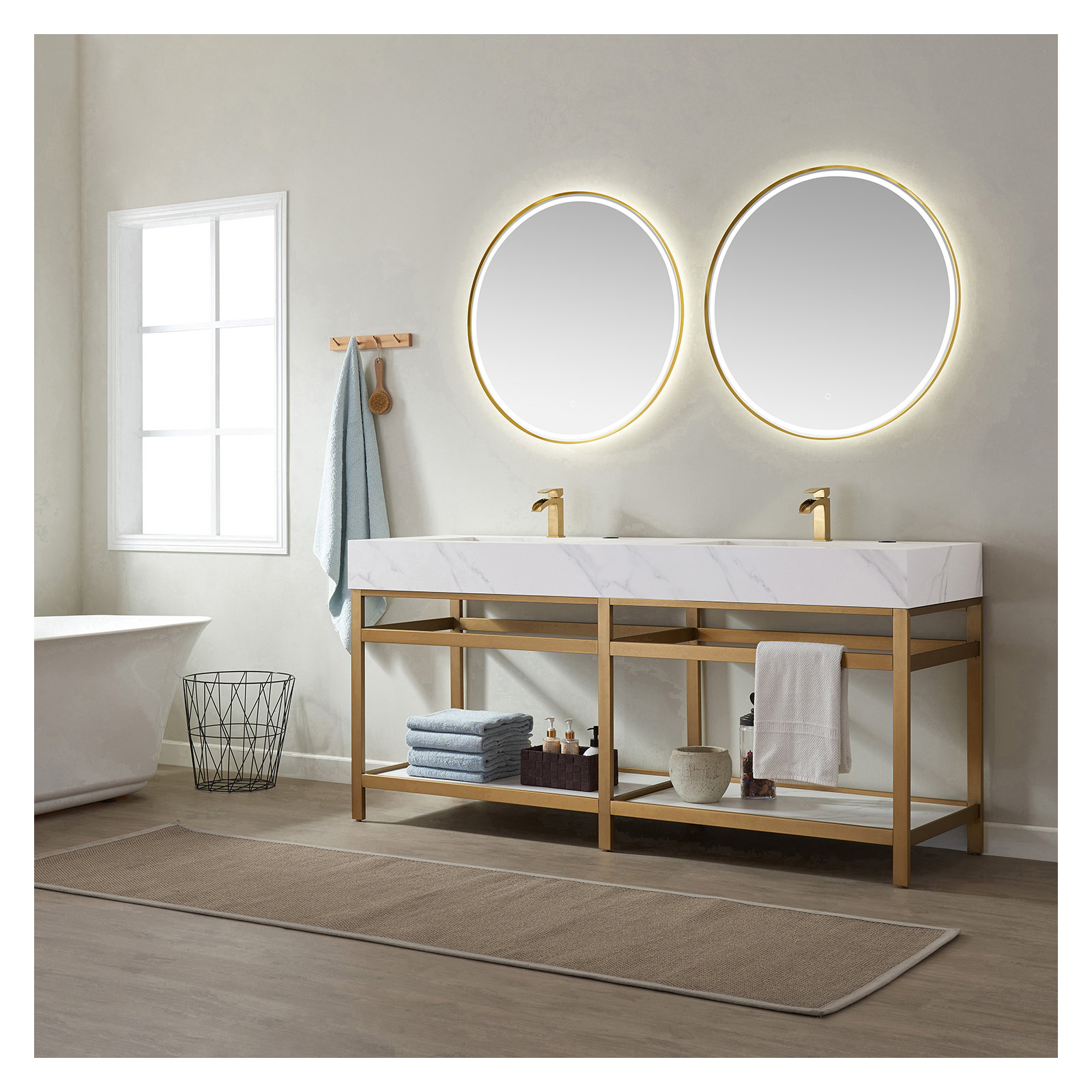 Bilbao 72'' Double Bathroom Vanity, Brushed Gold, VNOV2104