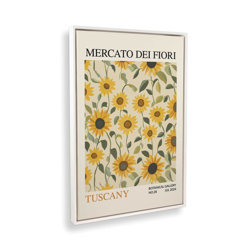 Marché aux fleurs d'été en Toscane, H 12,75 po x l 8,75 po, Cadre flottant blanc opaque