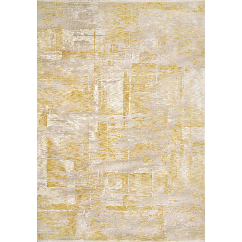 Tapis abstrait en polyester tissé à la machine en or, Rectangle 2 pi 7 po x 4 pi 11 po