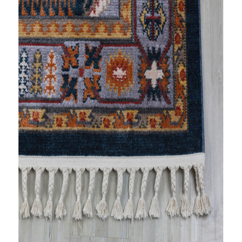 Tapis oriental en polyester tissé à la machine noir / orange Bomera, Tapis de couloir 2 pi 7 po x 9 pi 10 po