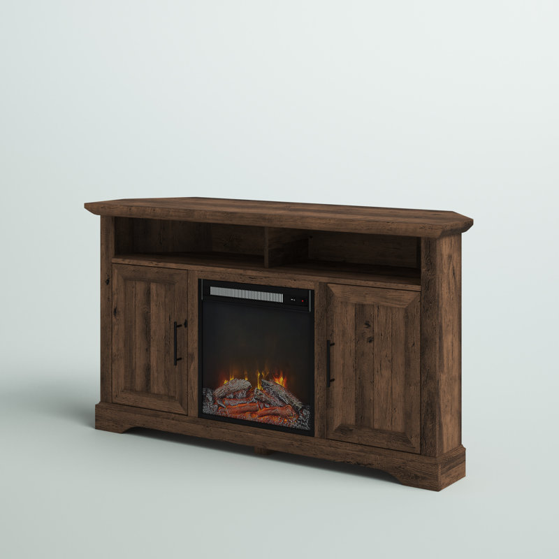 Yolanda 54" TV Stand with Electric Fireplace, Rustic Oak