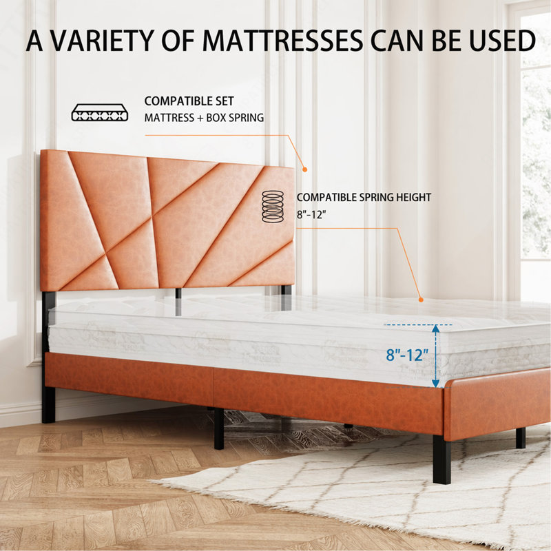 Cadre de lit grand format en métal, lit plateforme carré avec rangement sous le lit, aucun matelas à ressorts requis