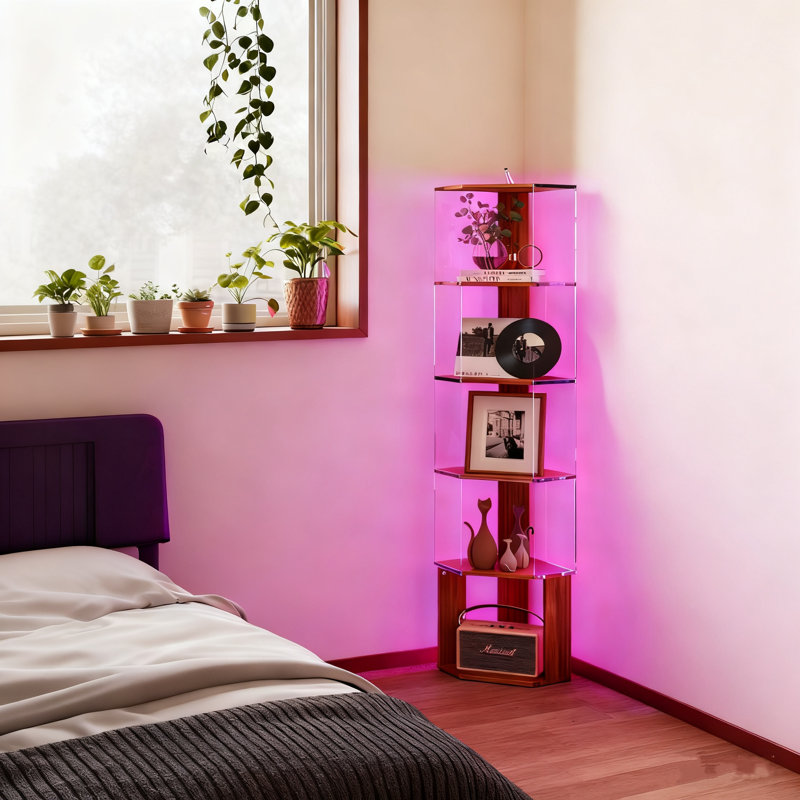 Tall Corner Bookcase With Dimmable LED Light Corner Floor Lamp