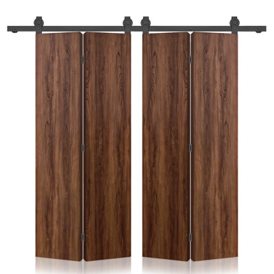 Ensemble de quincaillerie pour porte de grange coulissante double texture en noyer