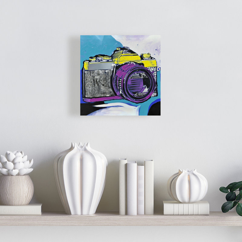 Appareil photo rétro sur toile, Toile tendue, H 8 po x l 8 po
