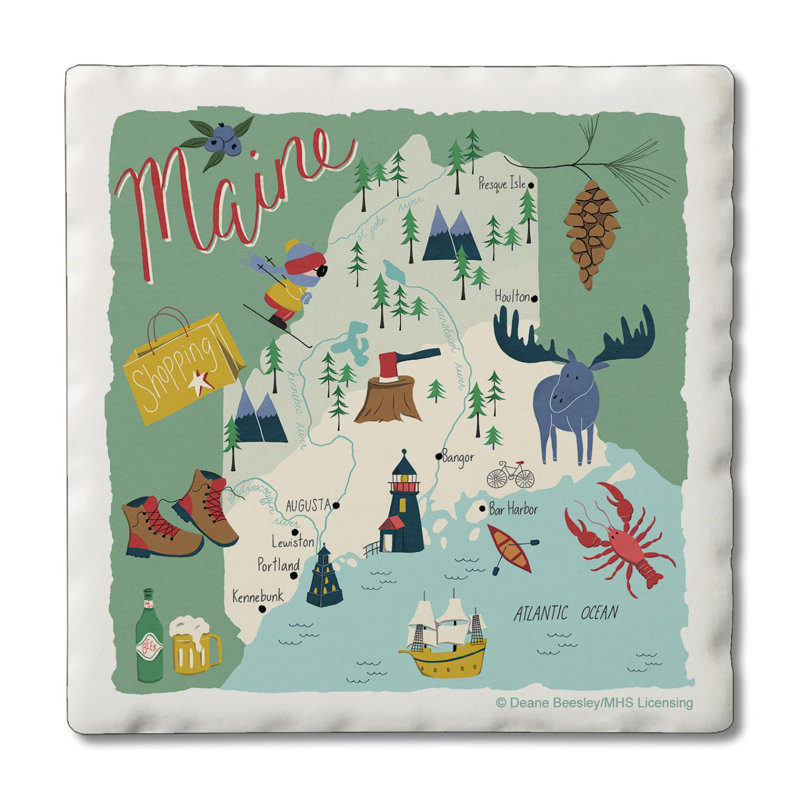 Maine 4 Piece Tumbled Tile Coaster Set