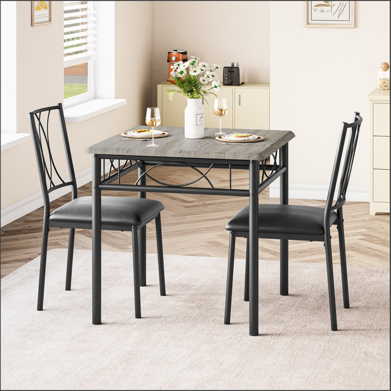 3 Pcs Dining Table Set For 2 For Apartment, Compact Kitchen Table Set With 2 Wooden Chairs, Farmhouse Bistro Table Set Breakfast Nook Table Set For Small Spaces, Dining Room