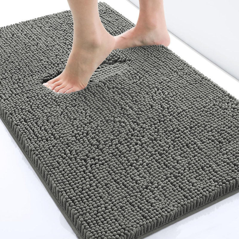Chenille Non-Slip Non-Slip Bath Mat, Grey, 50cm Width X 80cm Length