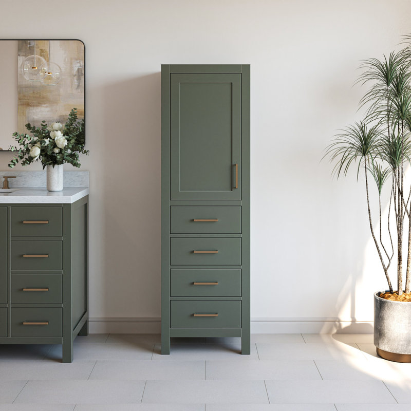 Amariani Solid Wood Linen Cabinet, Pre-assembled, 65"H x 20"W, Vingtage Green