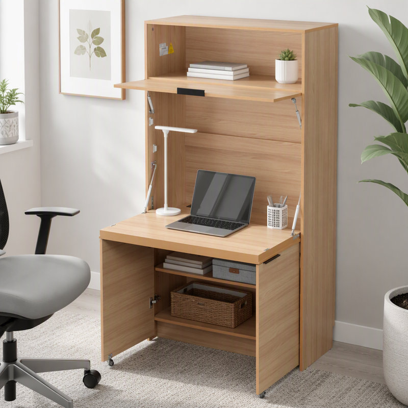 Buffet 69 po avec huche et poste de travail pliable, armoire de rangement multifonctionnelle avec tablette réglable et prise de courant