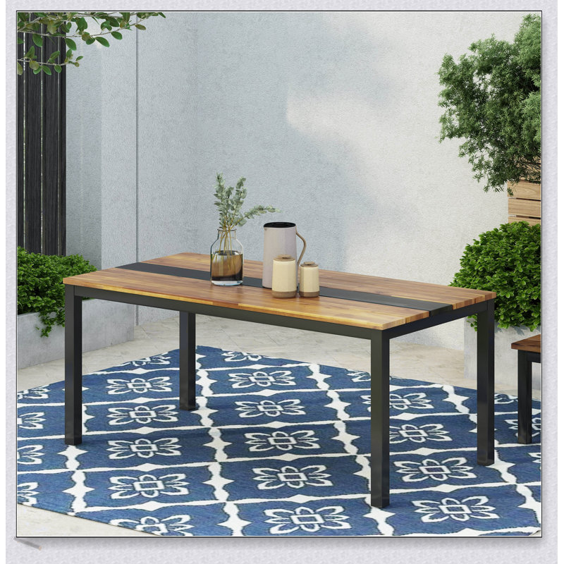 Table de salle à manger Lindsey avec plateau en bois d'acacia durable et structure thermolaquée industrielle, parfaite pour les espaces de salle à manger modernes et élégants