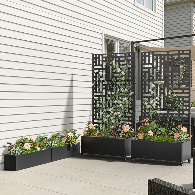 Jardinière rectangulaire en métal avec treillis et jardin pour l'extérieur, H 72 po x l 35 po x P 16 po, Noir