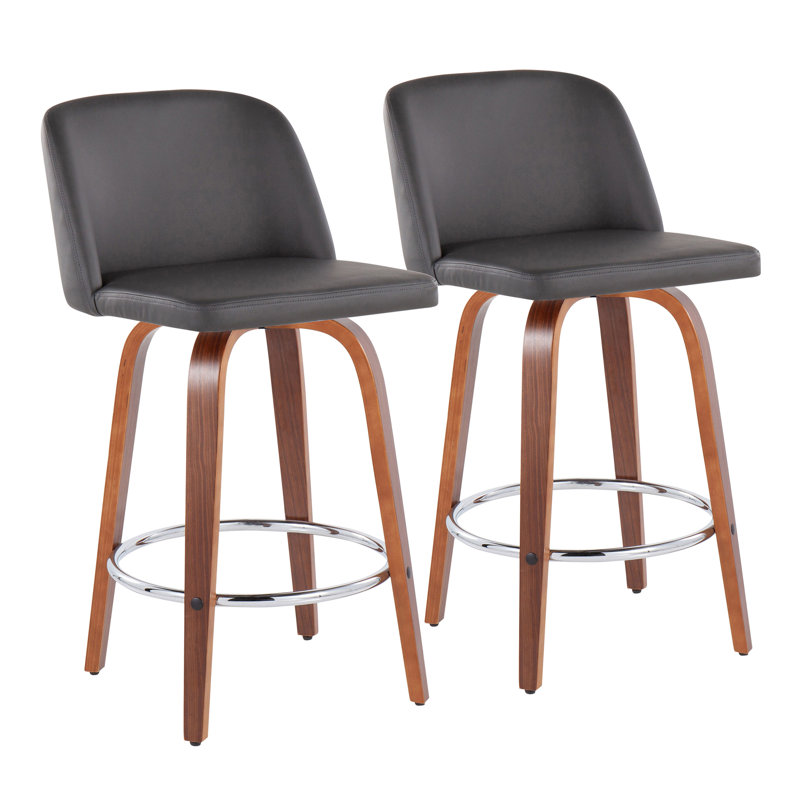 Lakyia Swivel Upholstered Counter Stool, Gray, Walnut/Chrome