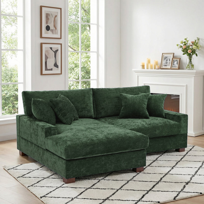 Canapé modulaire en chenille 2 pièces, Chenille verte, Face à la gauche