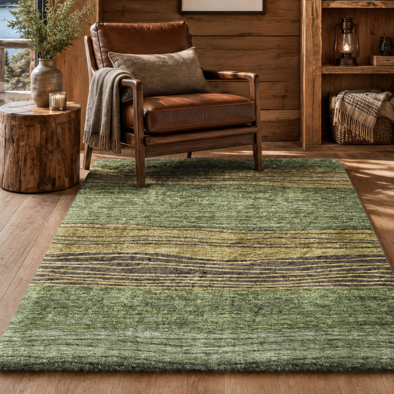 Tapis à rayures Dream Shag ADS735 lavable à la machine de qualité supérieure, Olive, 10' x 14'