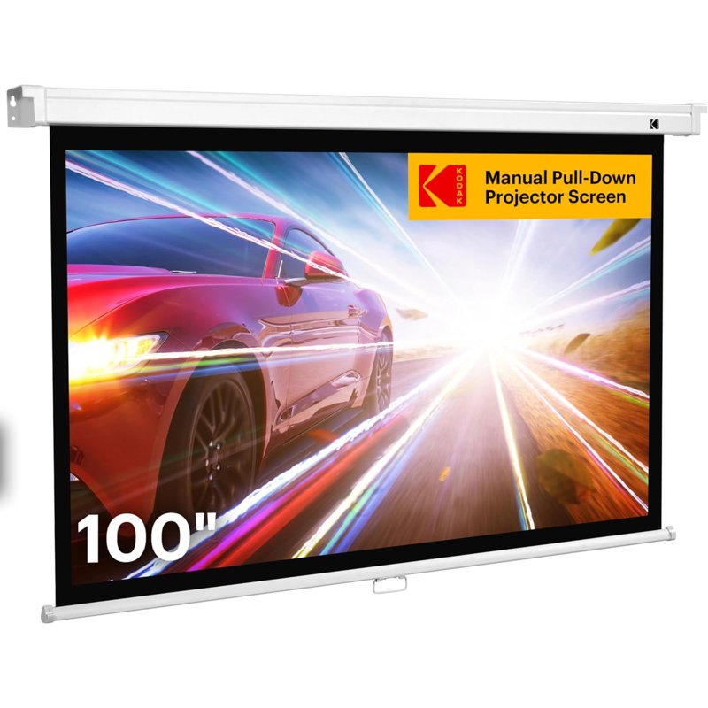 Kodak Manual Pull Down Projector Screen, Large 16:9 Retractable Projector Screen, 100"