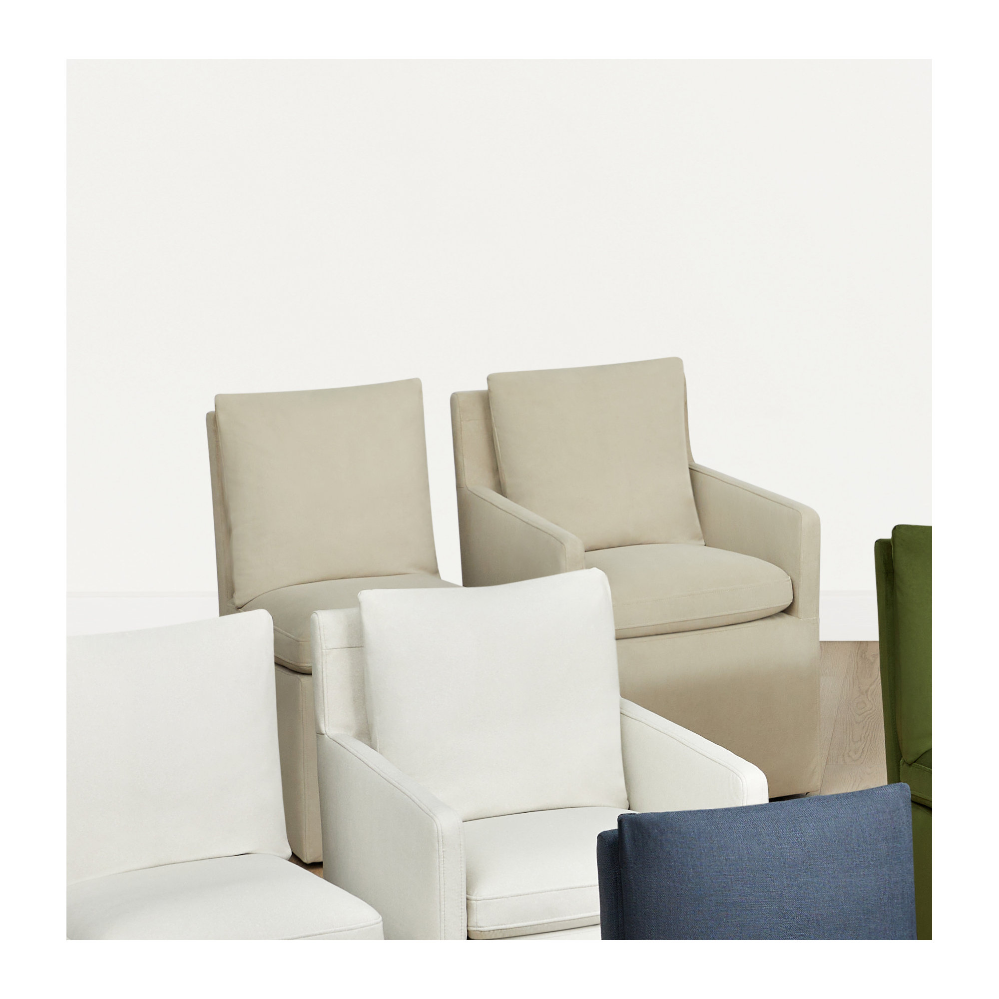 Alayaa Upholstered Side Chair with Casters, Effie Linen Performance Linen