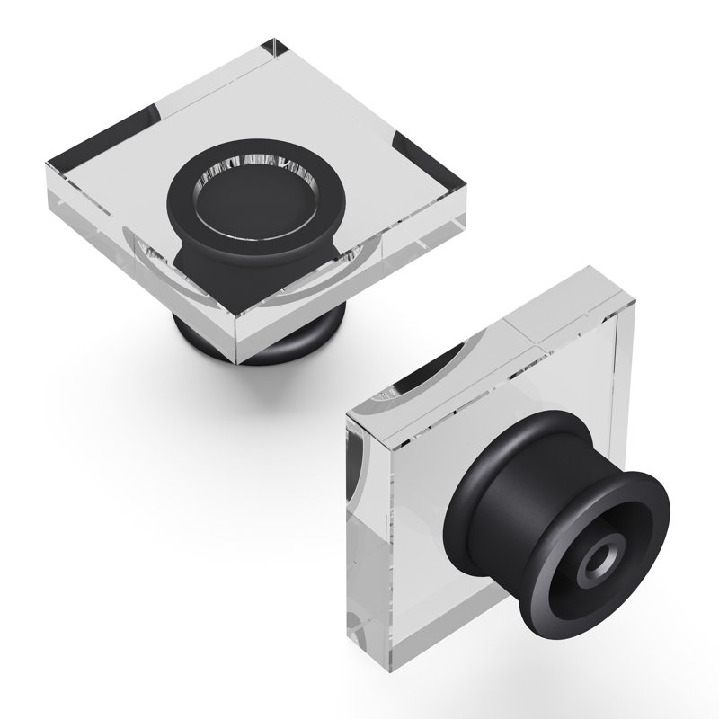 1.375" Square Knob Multipack, Crysacrylic/Matte Black