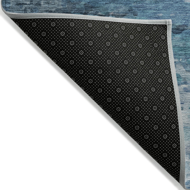 Tapis bleu intérieur / extérieur lavable à la machine Xhevrie, Rectangle 10 pi x 14 pi