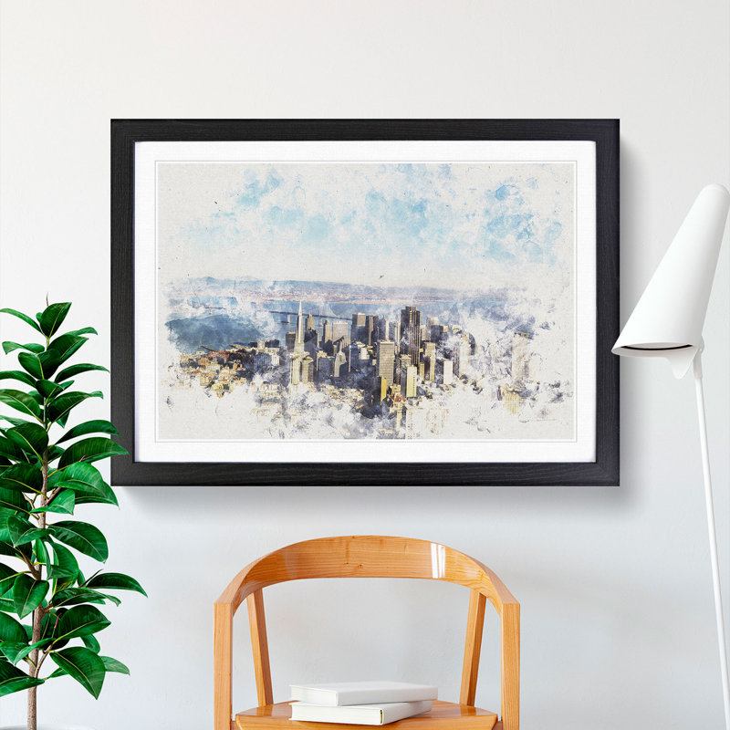 View Of San Francisco Watercolour - Framed Print, 35cm H x 50cm W x 2cm D, Black